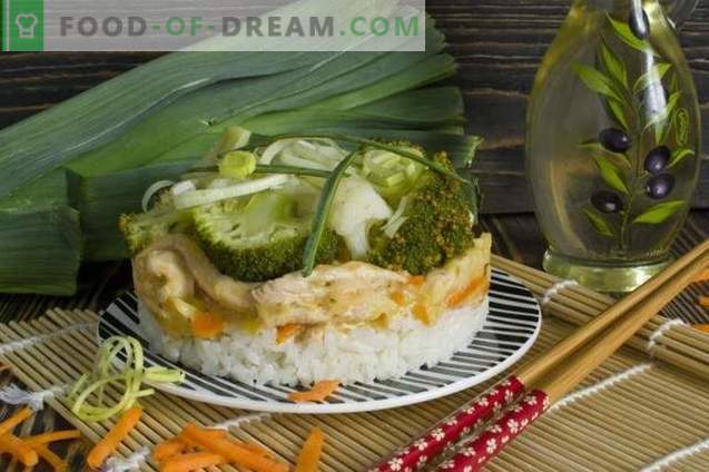 Stroganoff de ternera con puerro, arroz, brócoli y coliflor