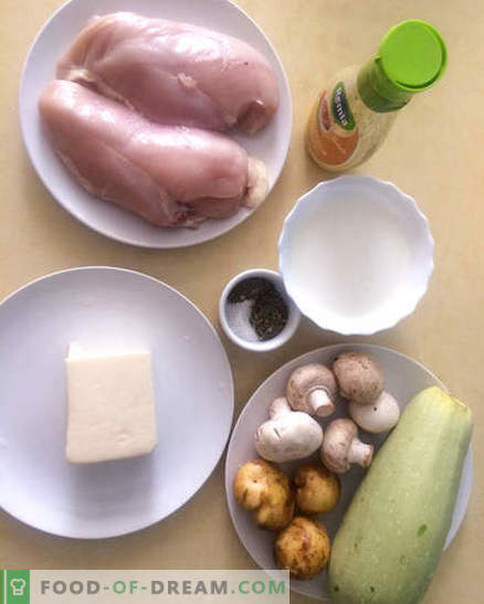 Poitrine de poulet dans une sauce crémeuse au fromage et aux légumes - recette avec photo