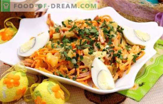 Una excelente base para la ensalada es la zanahoria coreana con salchicha. Ensaladas de zanahoria coreanas con salchicha y otros ingredientes