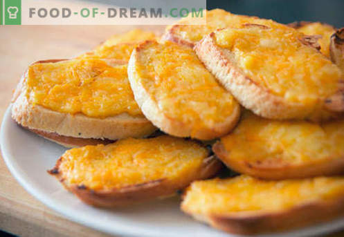 Croutons con queso - las mejores recetas. A la forma adecuada y sabrosos crutones cocidos con queso.