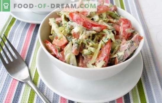 Ensalada con pepino y salchicha - cocinado con gusto! Recetas para ensaladas con pepinos y salchichas: nutritivas, ligeras, escamosas, dietéticas
