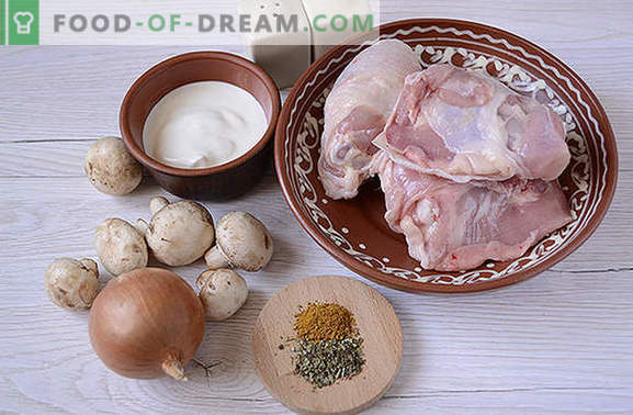 Guiso de pollo con champiñones: ¡nutritivo y fragante! Paso a paso la receta del autor de pollo de cocción rápida con champiñones en una olla de cocción lenta