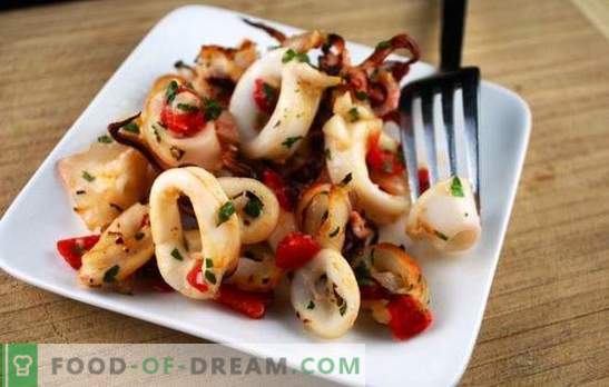 Calamares en un Multicooker - ¡resulta genial! Cocinando calamares en una olla de cocción lenta con crema agria, verduras, champiñones, arroz, patatas
