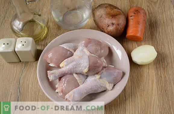 Cómo guisar patatas con pollo en una olla de cocción lenta: ¡una gran cena en media hora! Receta fotográfica paso a paso de guiso de pollo con papas en una olla de cocción lenta