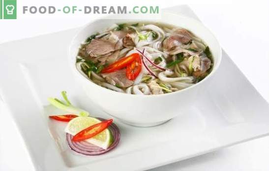Fo Soup - plato nacional vietnamita. Recetas de sopa de pollo con pollo, carne de res, pescado, mariscos, champiñones, fideos de arroz