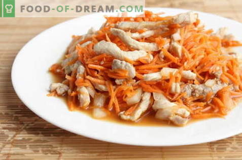 Ensalada de pollo coreana - las mejores recetas. Cómo preparar adecuadamente una ensalada con pollo y zanahoria coreana.