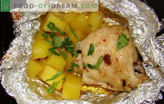 Pollo con papas en el horno en papel de aluminio - nuevas recetas. Cómo cocinar pollo con patatas en el horno en papel de aluminio
