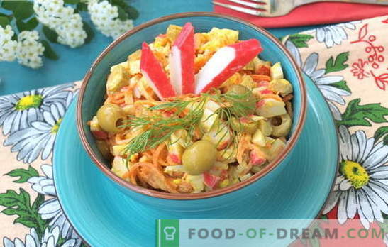 Ensaladas jugosas con palitos de cangrejo y zanahorias coreanas. Recetas para ensaladas con palitos de cangrejo y zanahorias coreanas