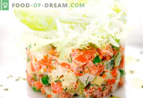 Ensalada con salmón y caviar - las recetas correctas. Rápida y sabrosa ensalada de cocina con salmón y caviar.