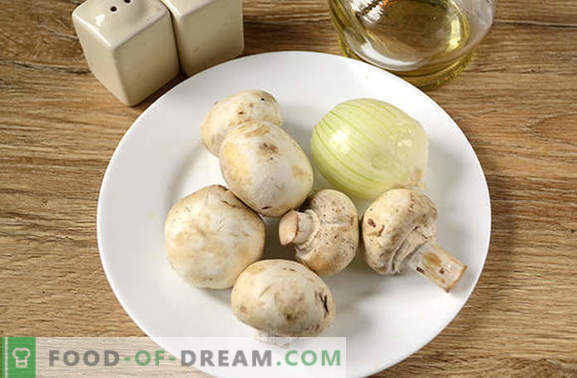 Funghi fritti con cipolle: la giusta tecnologia di cottura. Ricetta passo-passo per cucinare funghi champignons con cipolle