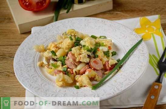 Паста с яйца, колбаси и гъби: бързо решение на проблема със закуска или вечеря. Фото рецепта: готвене на паста с гъби и колбаси стъпка по стъпка