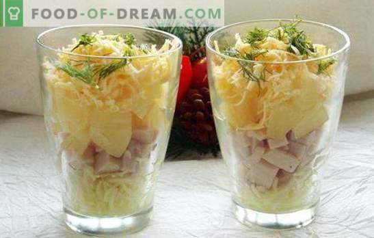Cóctel de ensalada con jamón - ¡belleza! Recetas para ensaladas de cóctel con jamón y verduras, queso, maíz, piña, pollo