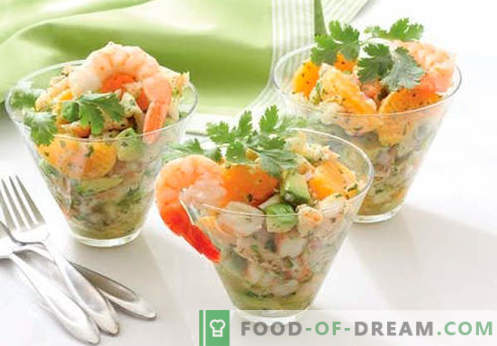 Ensalada con aguacate y salmón - las recetas correctas. Rápida y sabrosa ensalada de cocina con aguacate y salmón.