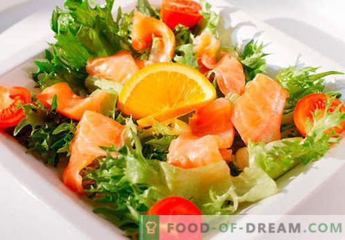 Ensalada con salmón salado - las recetas correctas. Rápida y sabrosa ensalada cocida con salmón ligeramente salado.