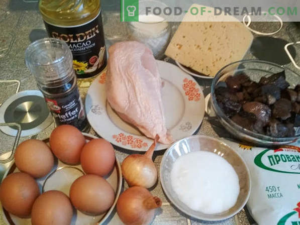 Receta para brisa con champiñones y pollo: un plato de cocina francesa, receta de cocina con foto